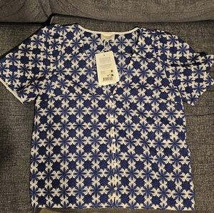 NWT Sezane Emma Blouse Blue and White Size 4